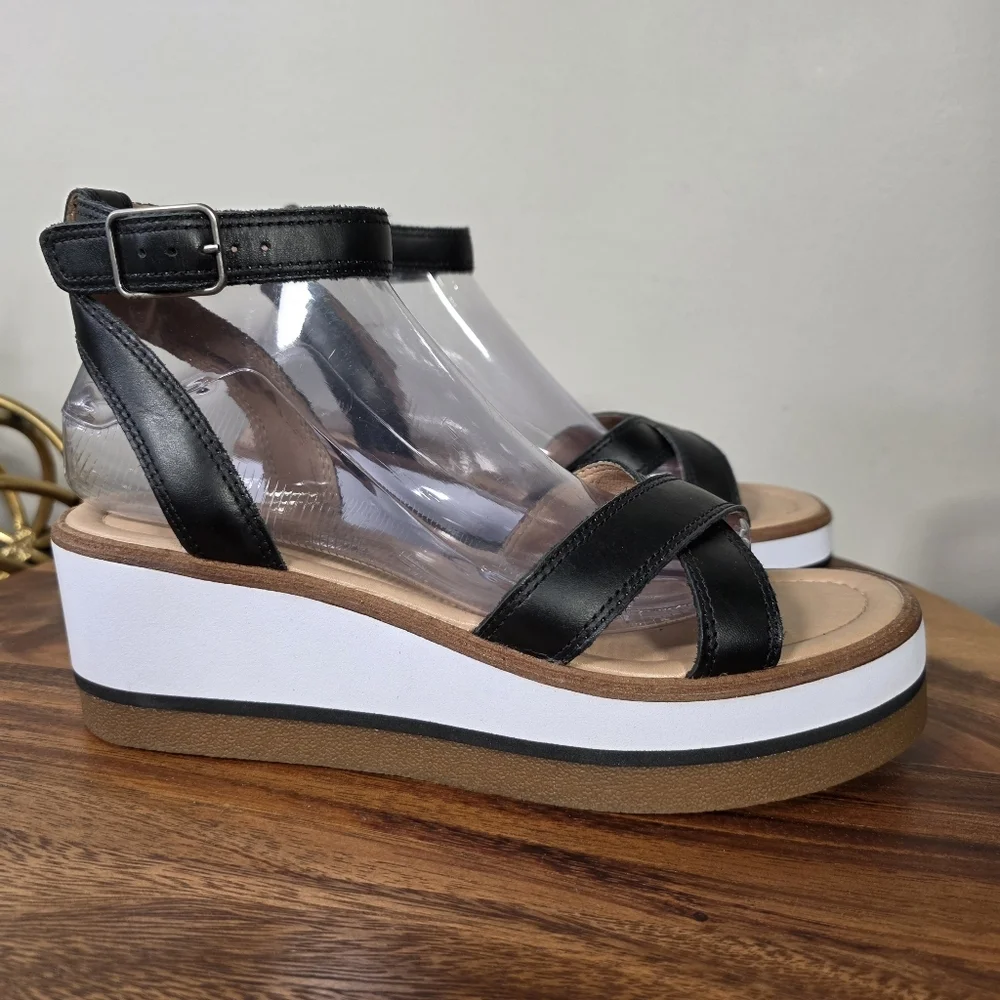 Lucky Brand Tarhi Black Leather Platform Sandals Size 9